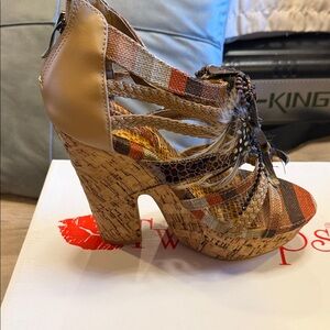 Two Lips Multi-Color Woven Cork Platform Heels
